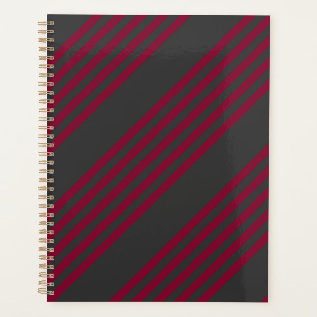 Burgundy red and charcoal five stripe pattern planner (Front)
