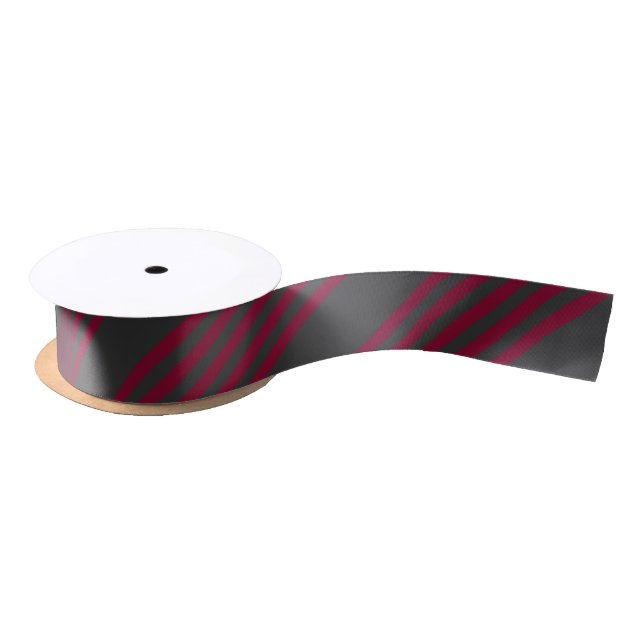 Burgundy red and charcoal five stripe pattern satin ribbon (Spool)