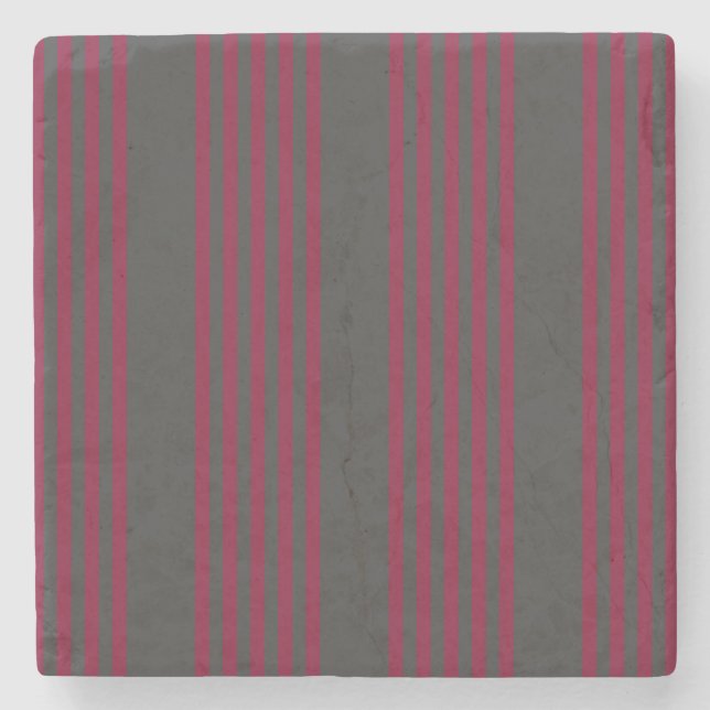 Burgundy red and charcoal five stripe pattern stone coaster (Front)