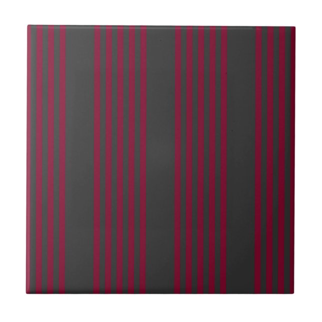 Burgundy red and charcoal five stripe pattern tile (Front)