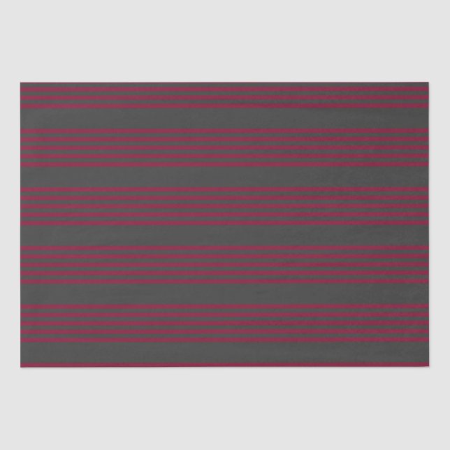 Burgundy red and charcoal five stripe pattern tissue paper (Front)