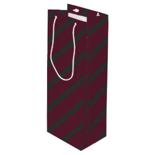 Burgundy red and charcoal five stripe pattern wine gift bag
