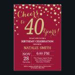 Burgundy Red and Gold 40th Birthday Diamond Invitation<br><div class="desc">40th Birthday Invitation with Burgundy Red and Gold Glitter Diamond Background. Gold Confetti. Adult Birthday. Male Men or Women Birthday. For further customisation,  please click the "Customise it" button and use our design tool to modify this template.</div>