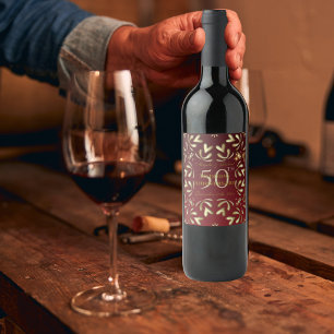 Burgundy Red And Gold 50th Wedding Anniversary Wine Label