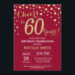Burgundy Red and Gold 60th Birthday Diamond Invitation<br><div class="desc">60th Birthday Invitation with Burgundy Red and Gold Glitter Diamond Background. Gold Confetti. Adult Birthday. Male Men or Women Birthday. For further customisation,  please click the "Customise it" button and use our design tool to modify this template.</div>