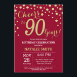 Burgundy Red and Gold 90th Birthday Diamond Invitation<br><div class="desc">90th Birthday Invitation with Burgundy Red and Gold Glitter Diamond Background. Gold Confetti. Adult Birthday. Male Men or Women Birthday. For further customisation,  please click the "Customise it" button and use our design tool to modify this template.</div>