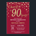 Burgundy Red and Gold 90th Birthday Diamond Invitation<br><div class="desc">90th Birthday Invitation with Burgundy Red and Gold Glitter Diamond Background. Gold Confetti. Adult Birthday. Male Men or Women Birthday. For further customisation,  please click the "Customise it" button and use our design tool to modify this template.</div>