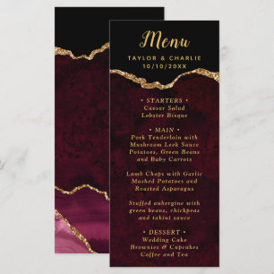 Burgundy Red and Gold Agate Wedding Menu