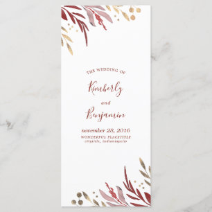 Burgundy Red and Gold Elegant Wedding Programs Programme
