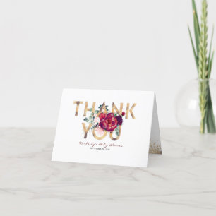 Burgundy Red and Gold Floral Baby Shower Thank You