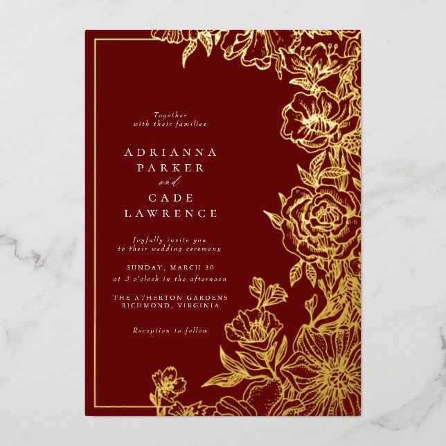 Burgundy Red and Gold Floral | Elegant Wedding (Front)