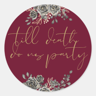 Burgundy Red And Gold Floral Gothic Wedding Favour Classic Round Sticker