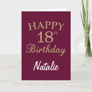 Burgundy Red and Gold Glitter 18th Birthday Card