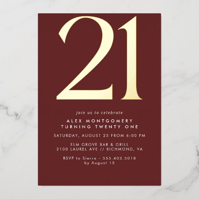 Burgundy Red and Gold | Luxe Maroon 21st Birthday (Front)