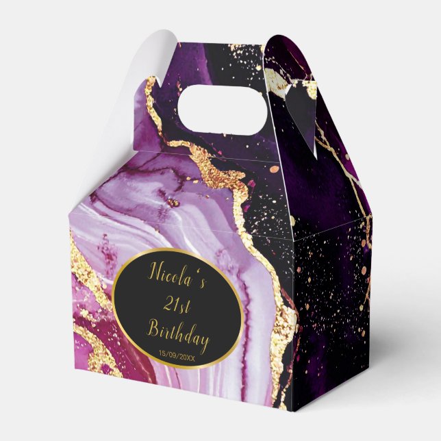 Burgundy Red and Gold Marble Agate Birthday Party Favour Box (Front Side)