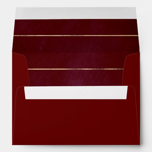 Burgundy Red and Gold Stripes Elegant Modern Envelope (Back (Bottom))