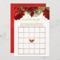 Burgundy Red and Gold Vintage Bridal Shower Bingo