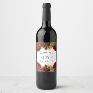 Burgundy Red and Gold Vintage Roses Wedding Wine Label