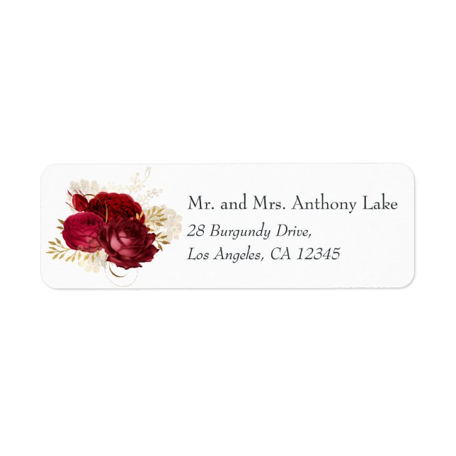 Burgundy Red and Gold Vintage Shabby Roses Wedding (Front)