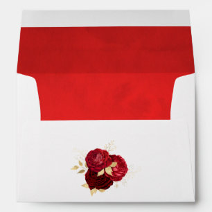 Burgundy Red and Gold Vintage Shabby Roses Wedding Envelope