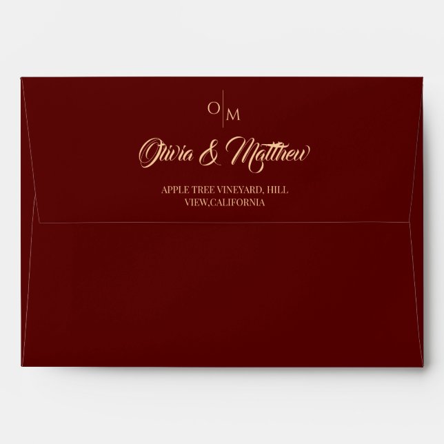 Burgundy Red and Gold Wedding Envelope (Back (Top Flap))