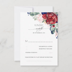 Burgundy Red and Navy Blue Elegant RSVP Card