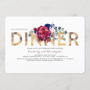 Burgundy Red and Navy Blue Floral Rehearsal Dinner Invitation