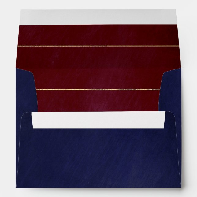 Burgundy Red and Navy Blue Gold Stripes Envelope (Back (Bottom))