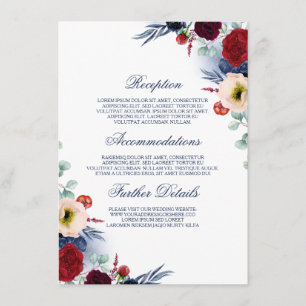 Burgundy Red and Navy Blue Wedding Information Enclosure Card