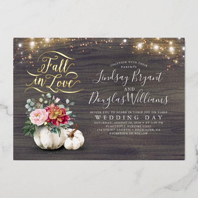 Burgundy Red and Pink Floral Pumpkins Fall Wedding (Front)