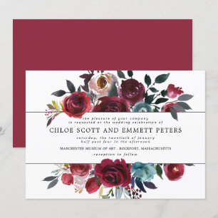 Burgundy Red and Pink Rose Floral Wedding Invitation
