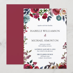 Burgundy Red and Pink Rose Floral Wedding Invitation