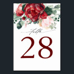 Burgundy Red and Pink Wedding Table Number Cards<br><div class="desc">Burgundy red and pink flowers wedding table number cards</div>