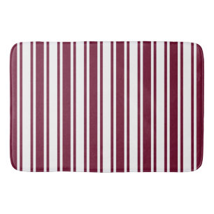 Burgundy red and white candy stripes bath mat