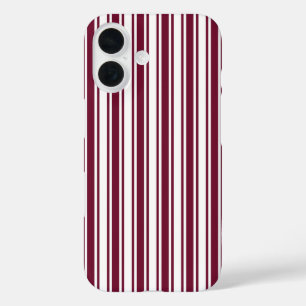 Burgundy red and white candy stripes iPhone 16 case