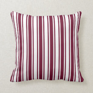 Burgundy red and white candy stripes cushion