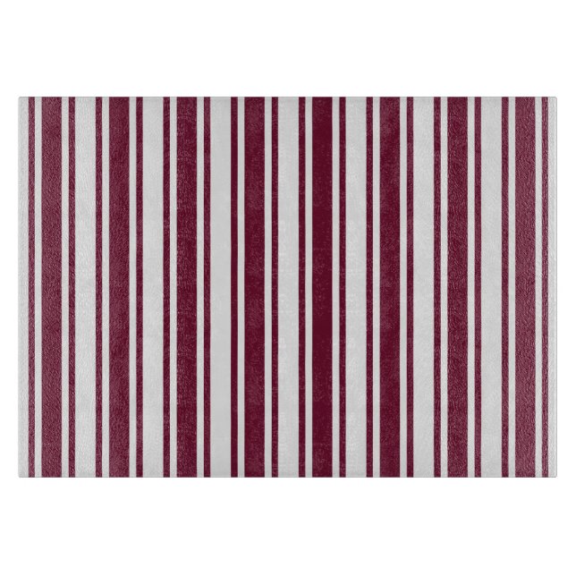 Burgundy red and white candy stripes cutting board (Front)