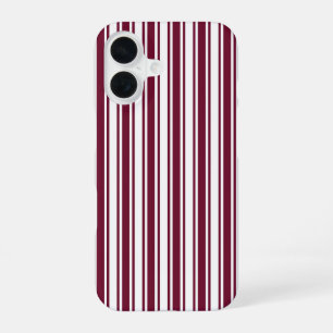 Burgundy red and white candy stripes iPhone 16 case