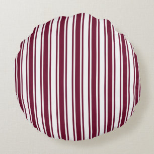 Burgundy red and white candy stripes round cushion