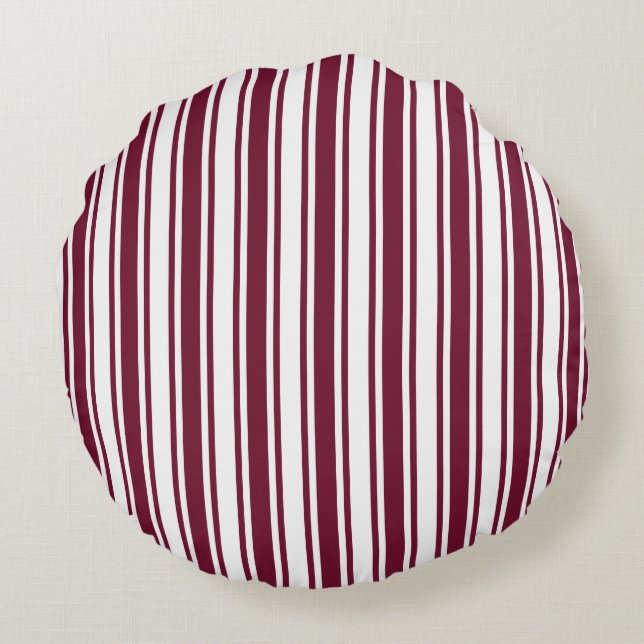 Burgundy red and white candy stripes round cushion (Back)