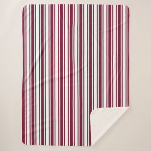 Burgundy red and white candy stripes sherpa blanket