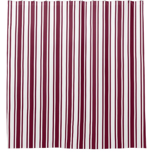 Burgundy red and white candy stripes shower curtain (Front)