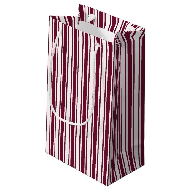 Burgundy red and white candy stripes small gift bag (Back Angled)