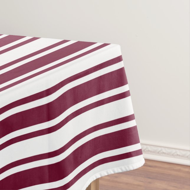 Burgundy red and white candy stripes tablecloth (In Situ)