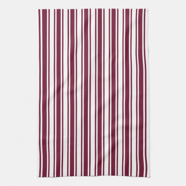 Burgundy red and white candy stripes tea towel (Vertical)