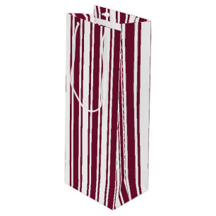 Burgundy red and white candy stripes wine gift bag