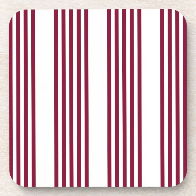 Burgundy red and white five stripe pattern coaster (Front)