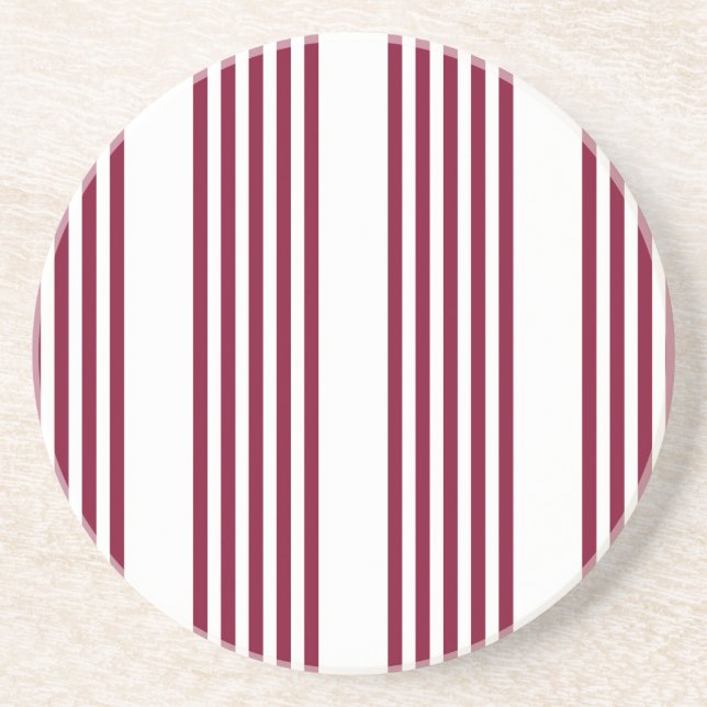 Burgundy red and white five stripe pattern coaster (Front)