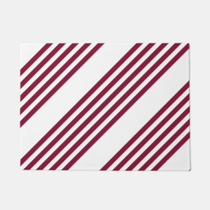 Burgundy red and white five stripe pattern doormat