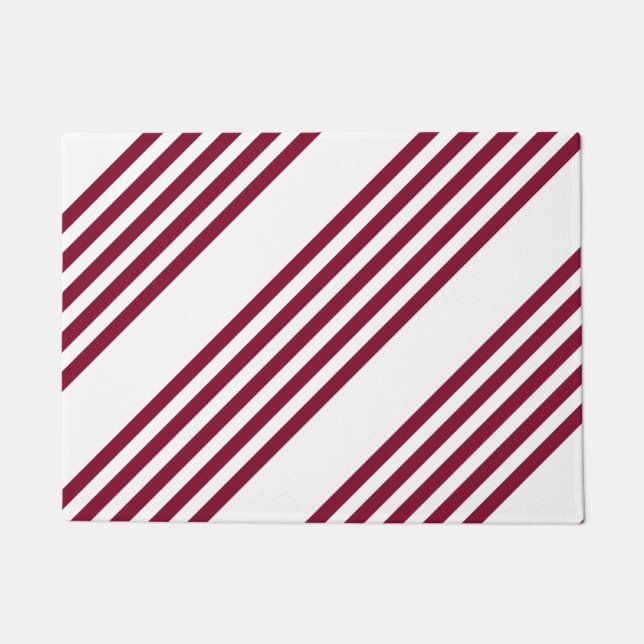 Burgundy red and white five stripe pattern doormat (Front)